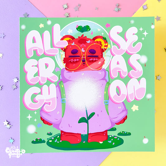Allergy Season Art Print | Sarcastic Bear Illustration | Kawaii Home Decor