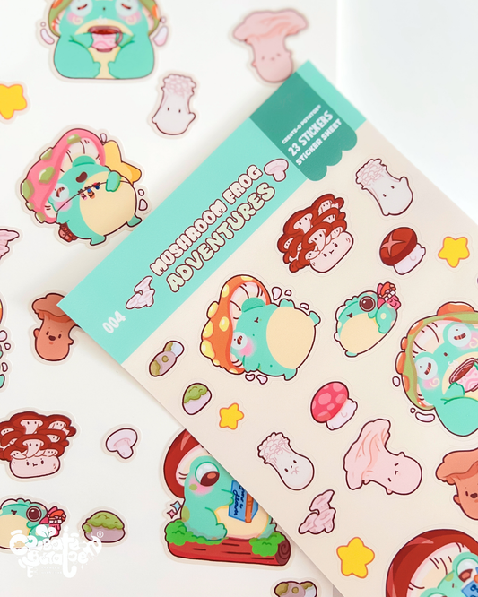 Mushroom Frog Adventures | 23 Stickers Kawaii Stickersheet Vinyl Decals