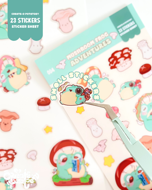 Mushroom Frog Adventures | 23 Stickers Kawaii Stickersheet Vinyl Decals