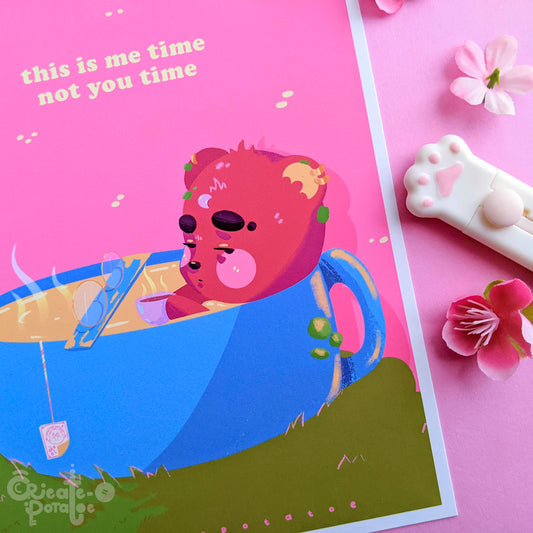 ME TIME | Satin Art Print | Kawaii Bear Office Decor & Home Decor