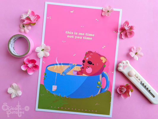 ME TIME | Satin Art Print | Kawaii Bear Office Decor & Home Decor