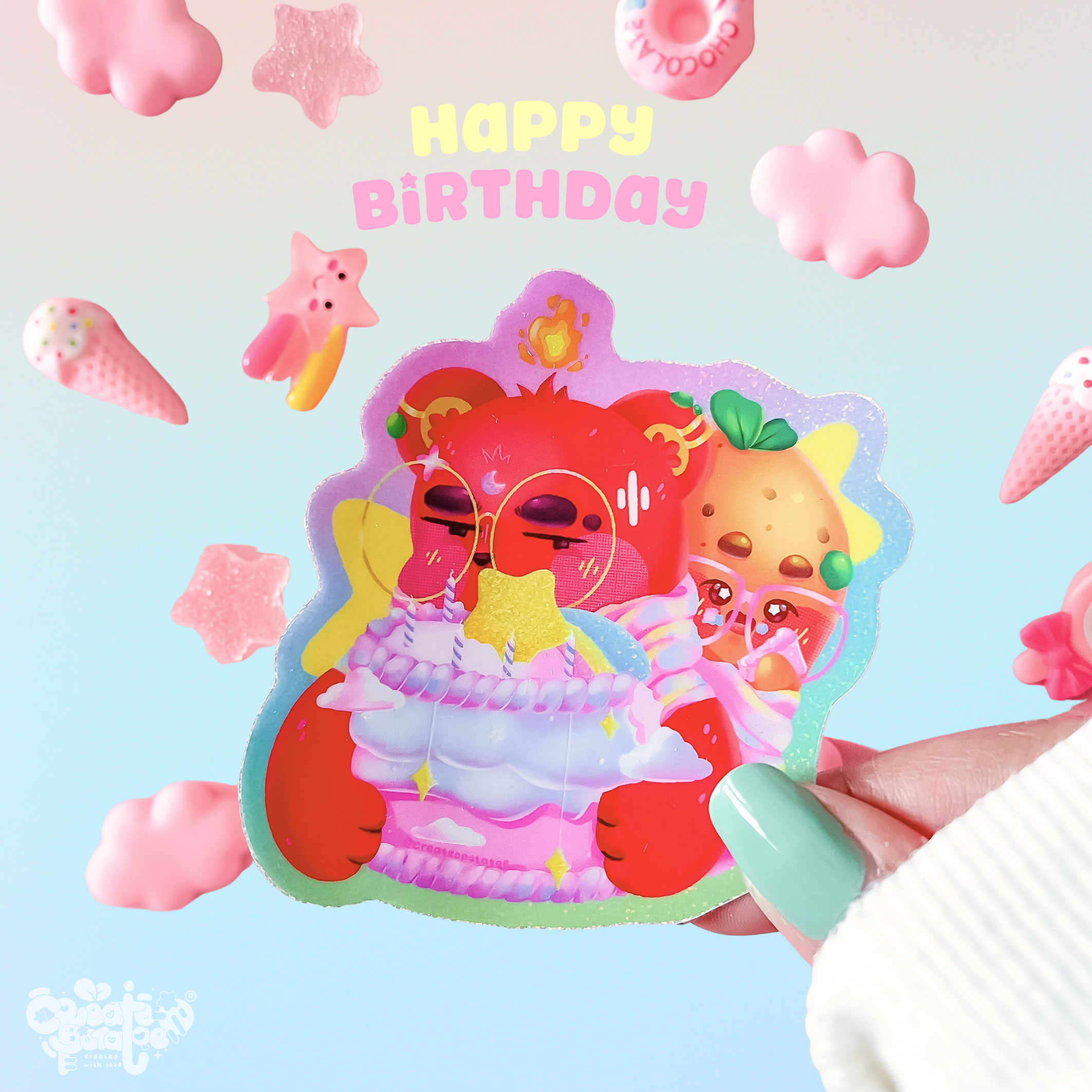 Happy Birthday Create-O | Glossy Glitter Vinyl Sticker