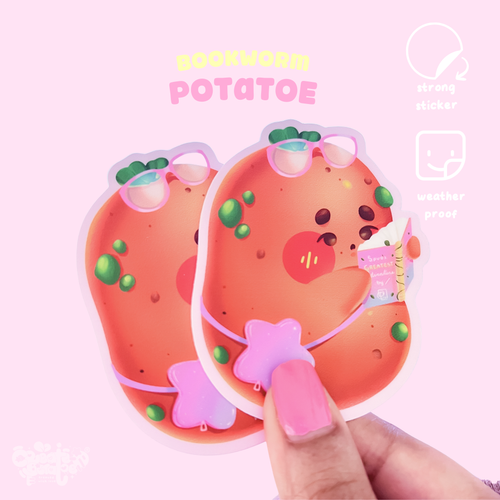 Bookworm Potatoe Sticker | Kawaii Die-Cut Vinyl Decal Sticker by Create-O Potatoe®