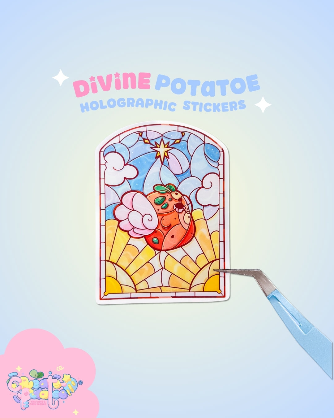 Divine Potatoe | Holographic Die-Cut Vinyl Sticker