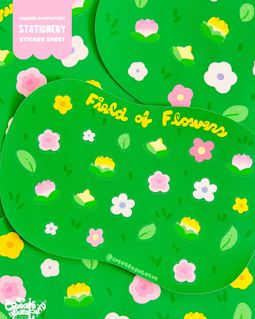 (seconds) Field of Flowers Stationery Stickersheet | Matte Die-Cut Vinyl Decal