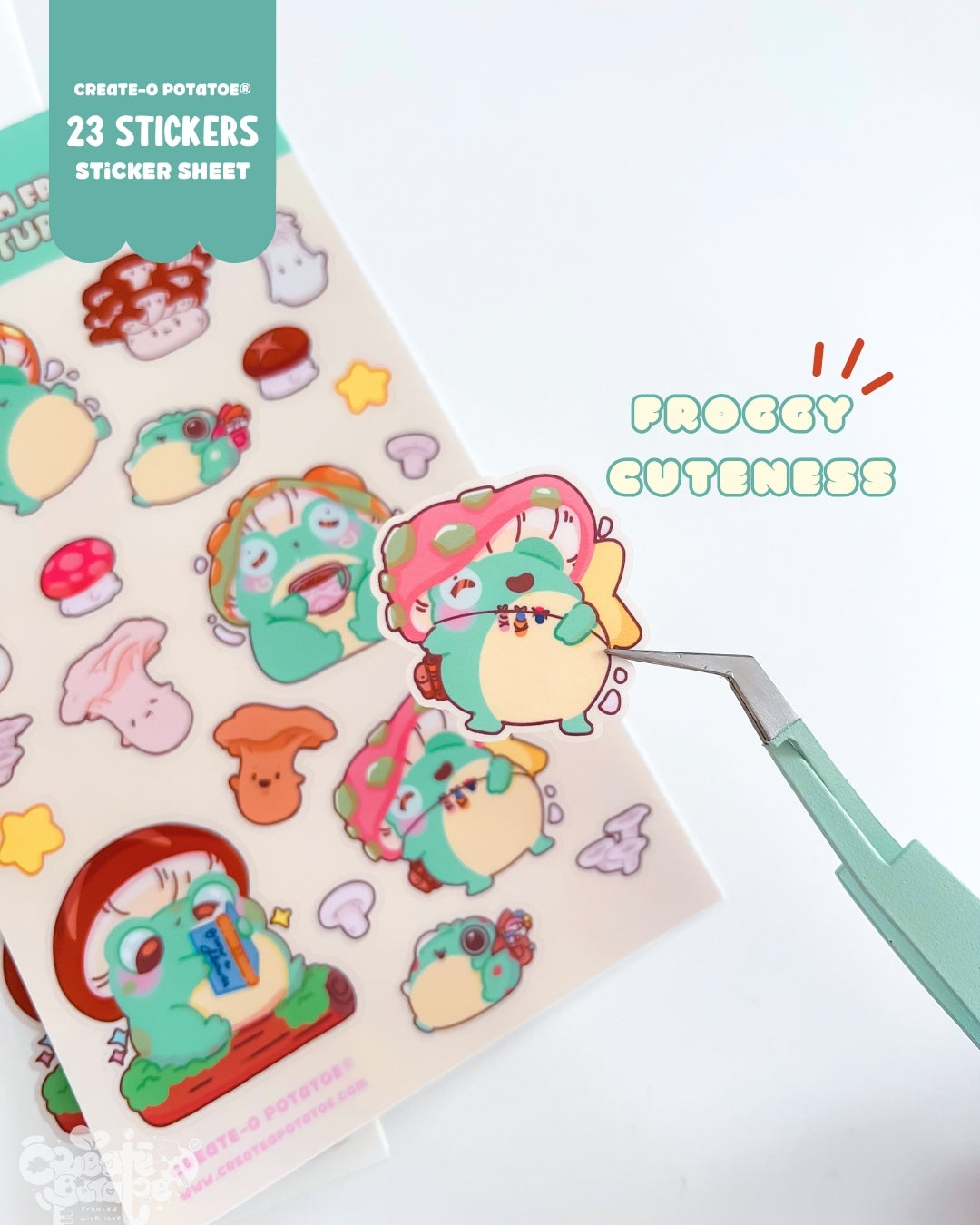 Mushroom Frog Adventures | 23 Stickers Kawaii Stickersheet Vinyl Decals