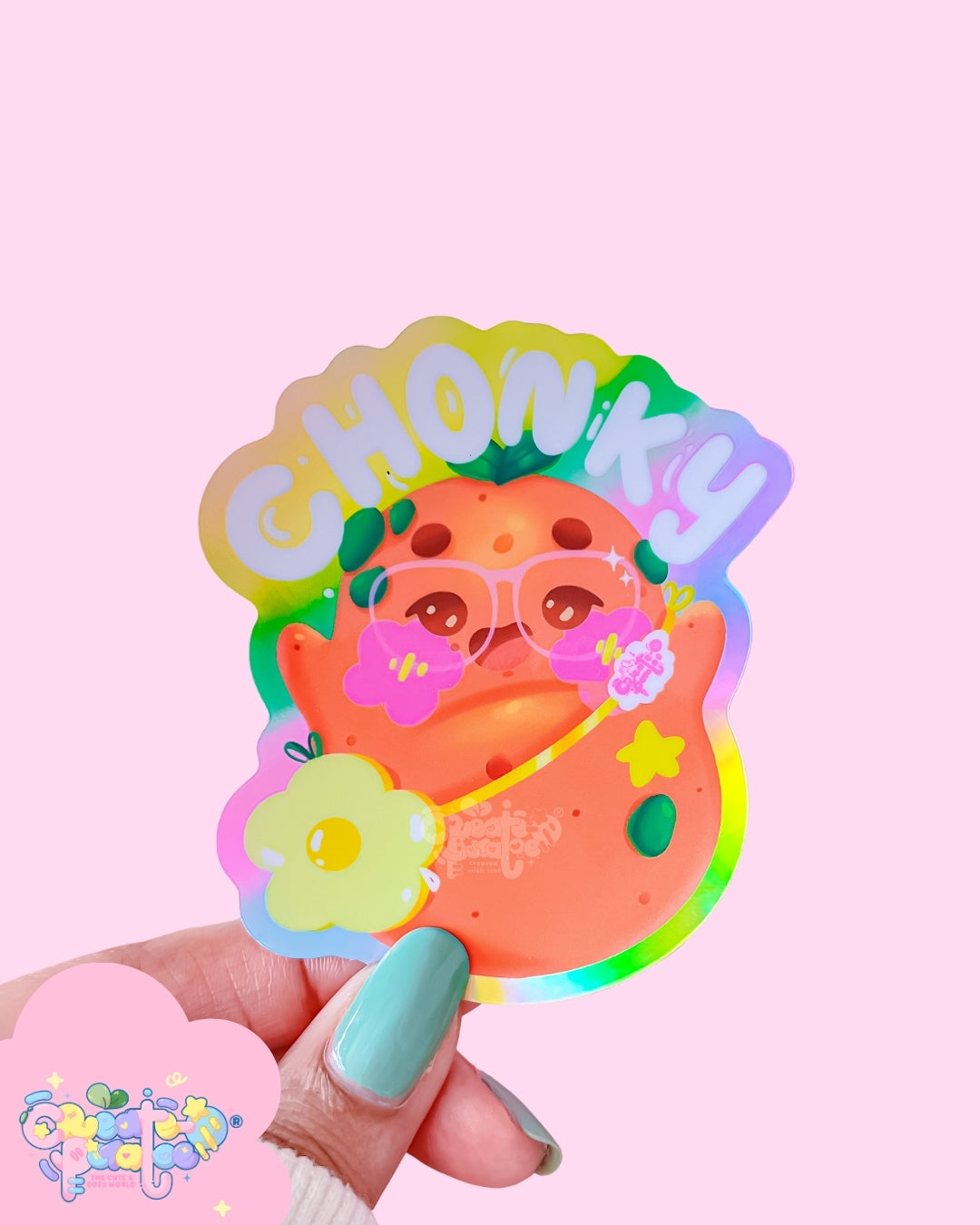 CHONKY Productive Potatoe Holographic Sticker | Kawaii Die-Cut Vinyl Decal