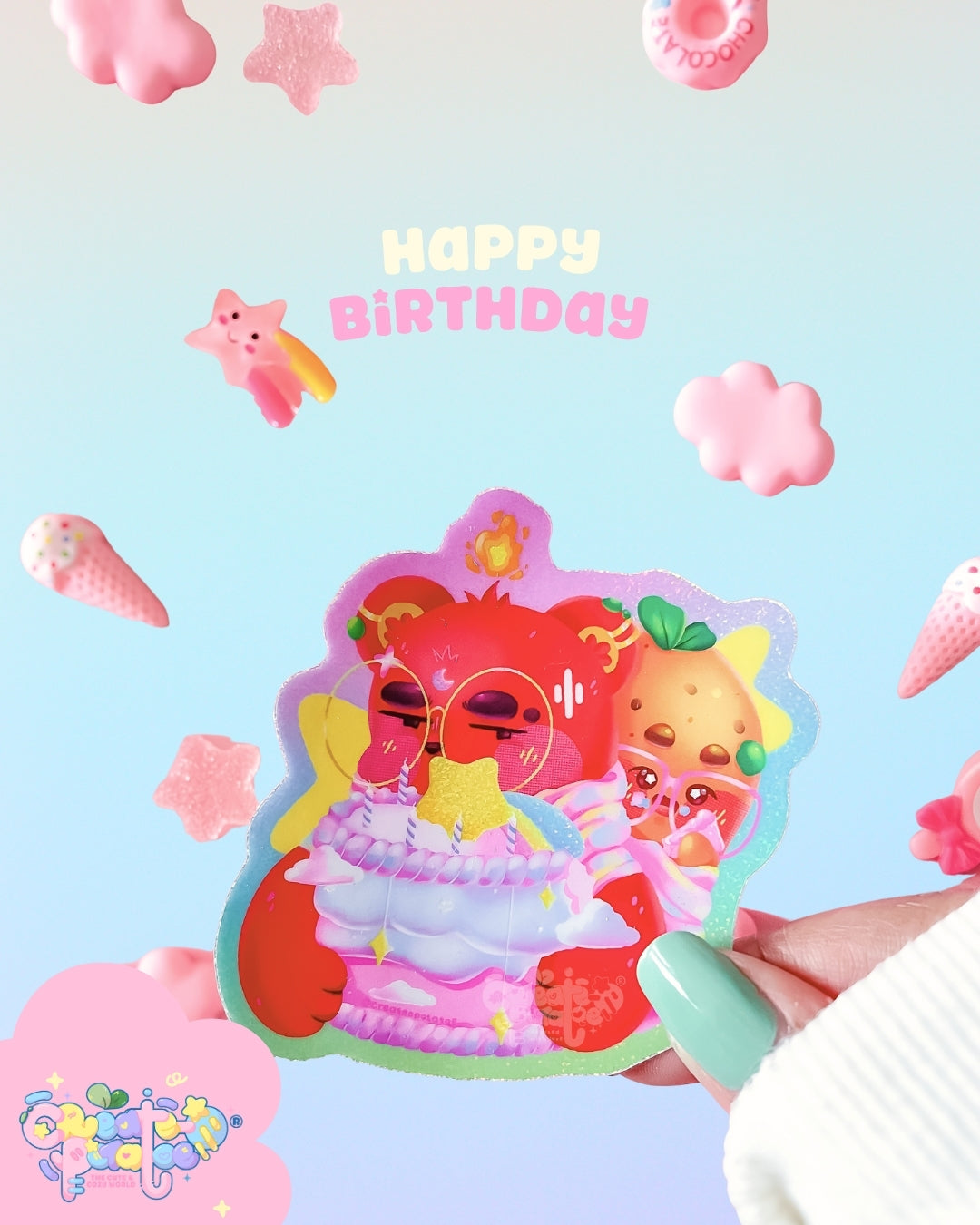 Happy Birthday Create-O | Glossy Glitter Vinyl Sticker