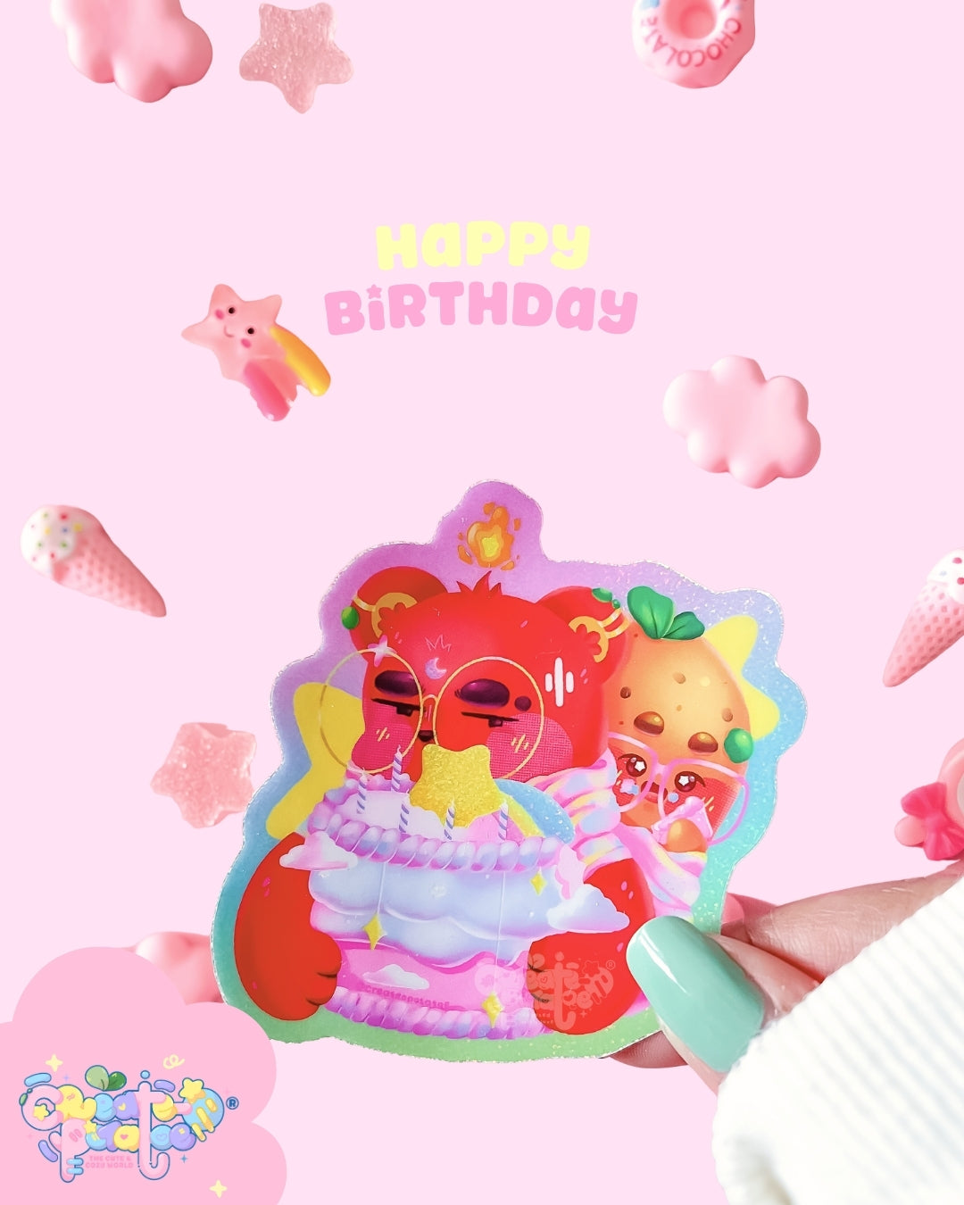 Happy Birthday Create-O | Glossy Glitter Vinyl Sticker