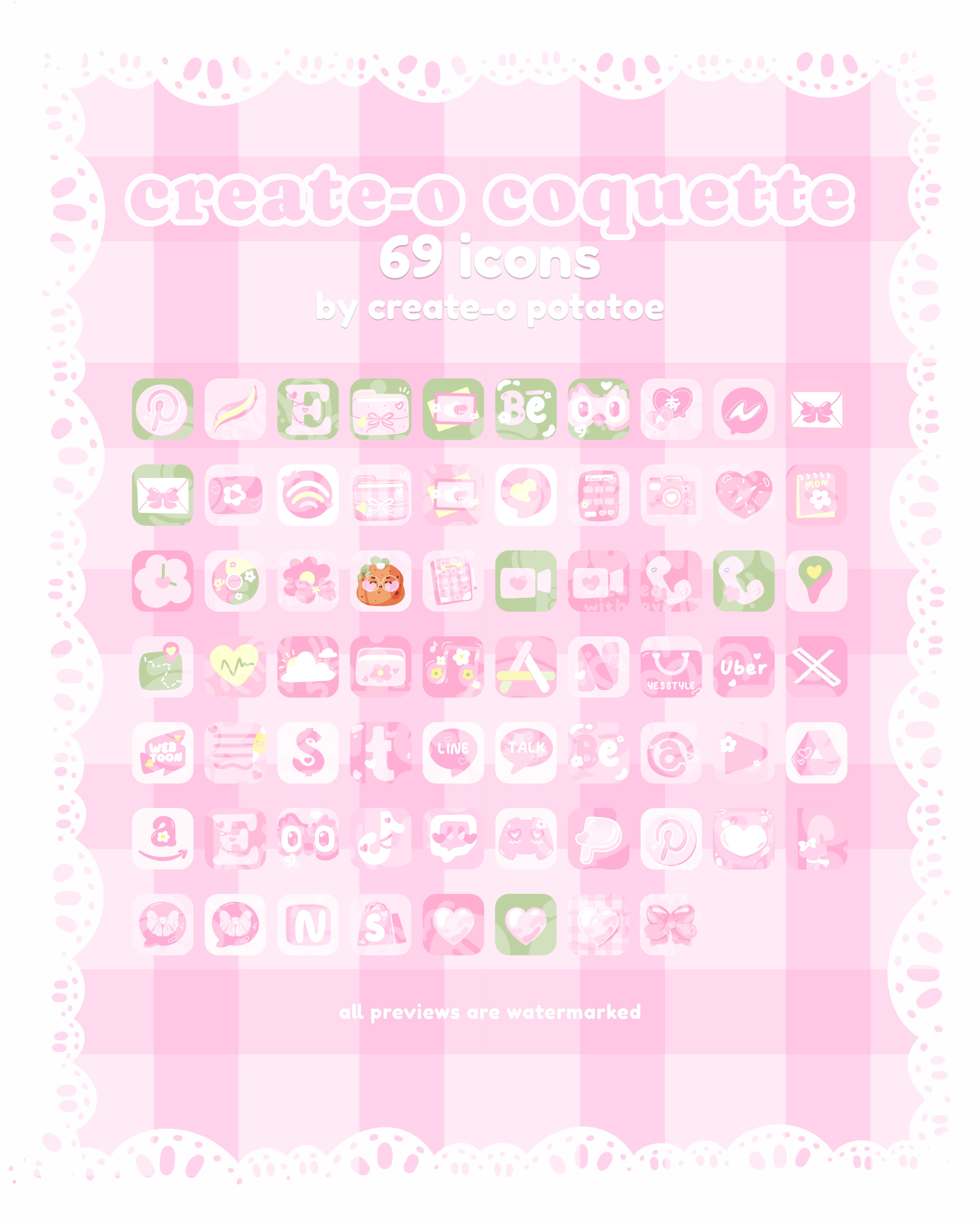 Create-O Coquette | Icons Only| iOS, iPadOS, & android theme | Digital Downloadable