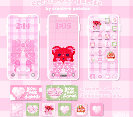 Create-O Coquette | iOS, iPadOS, & android theme | Digital Downloadable