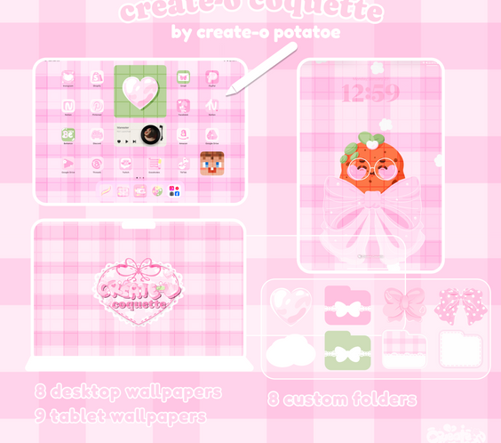 Create-O Coquette | iOS, iPadOS, & android theme | Digital Downloadable