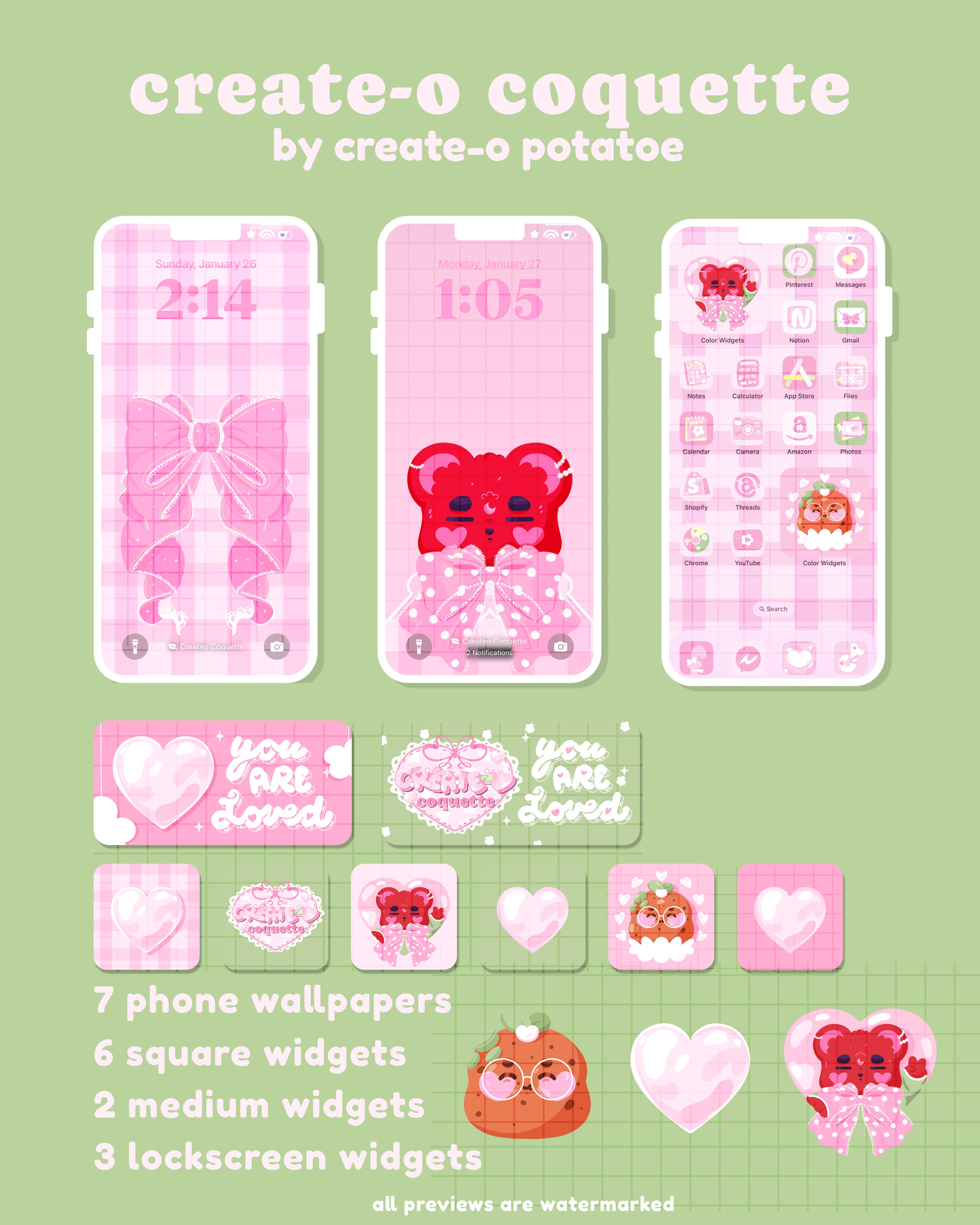 Create-O Coquette | iOS, iPadOS, & android theme | Digital Downloadable