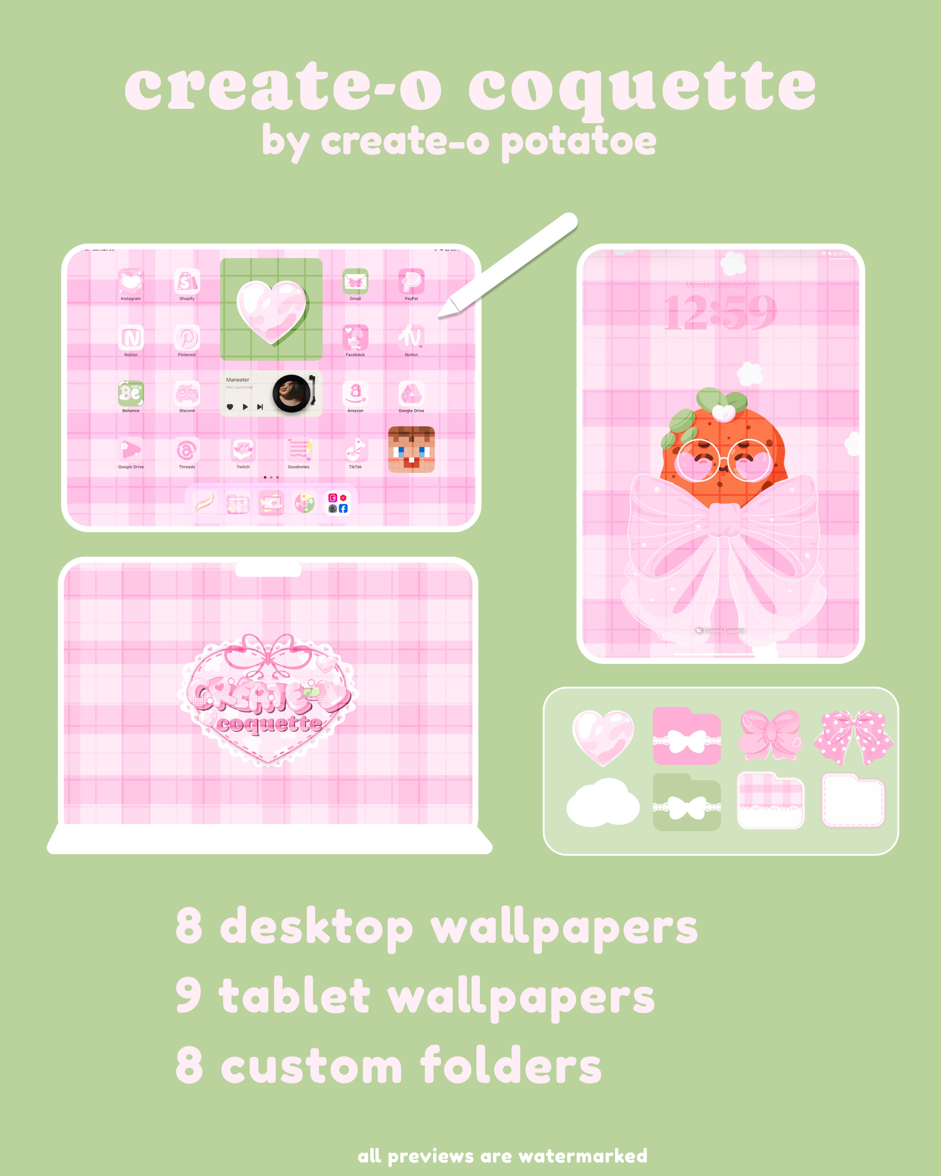 Create-O Coquette | iOS, iPadOS, & android theme | Digital Downloadable