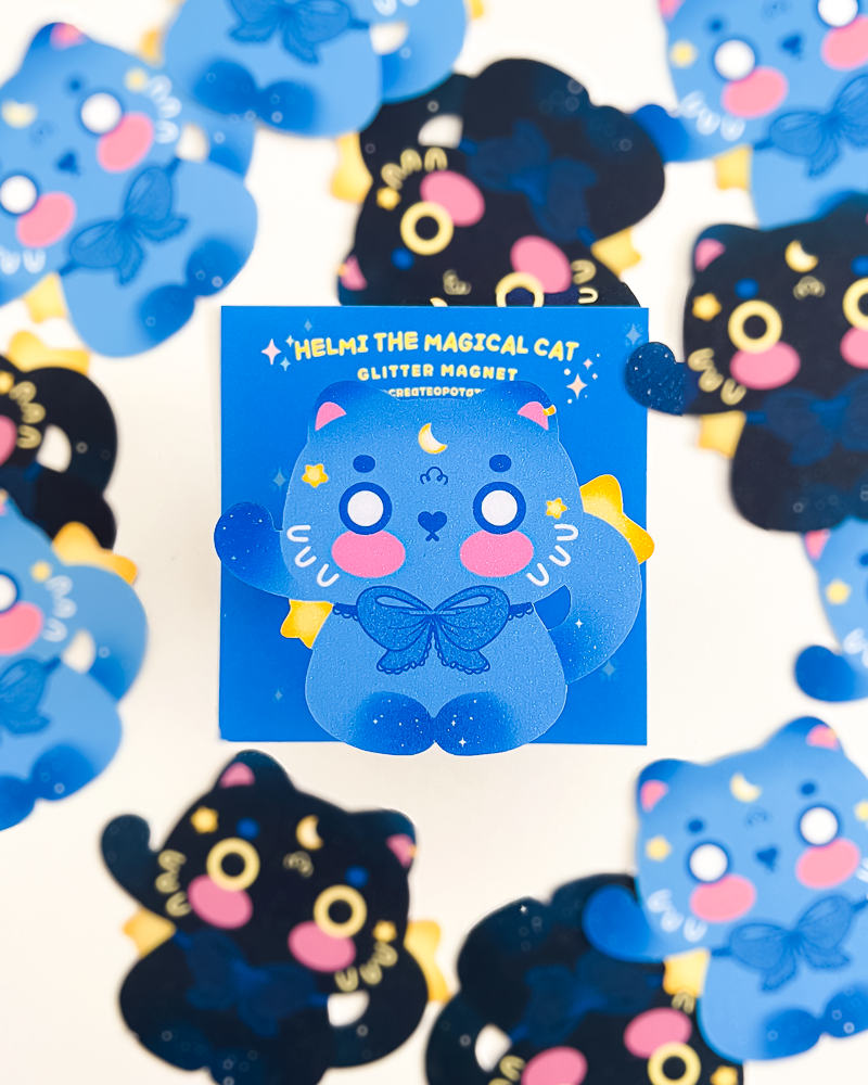 Helmi the Magical Cat | Glitter Magnets | Office & Home Decor