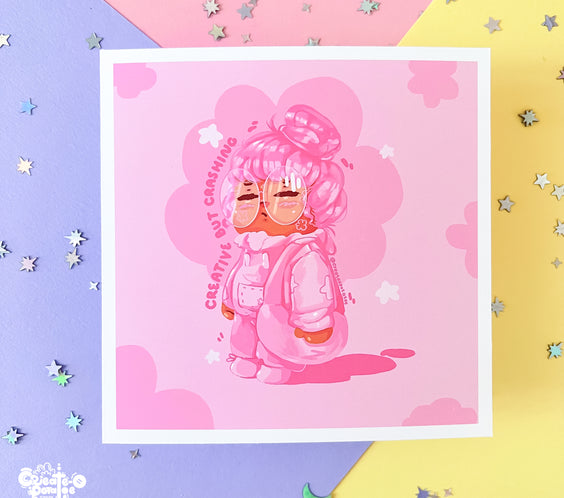Creative But Crashing Art Print | Kawaii Black Girl Illustration Home Decor