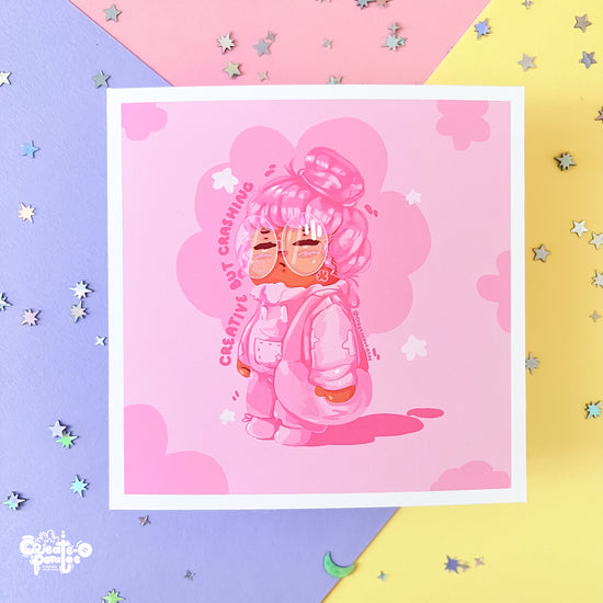 Creative But Crashing Art Print | Kawaii Black Girl Illustration Home Decor