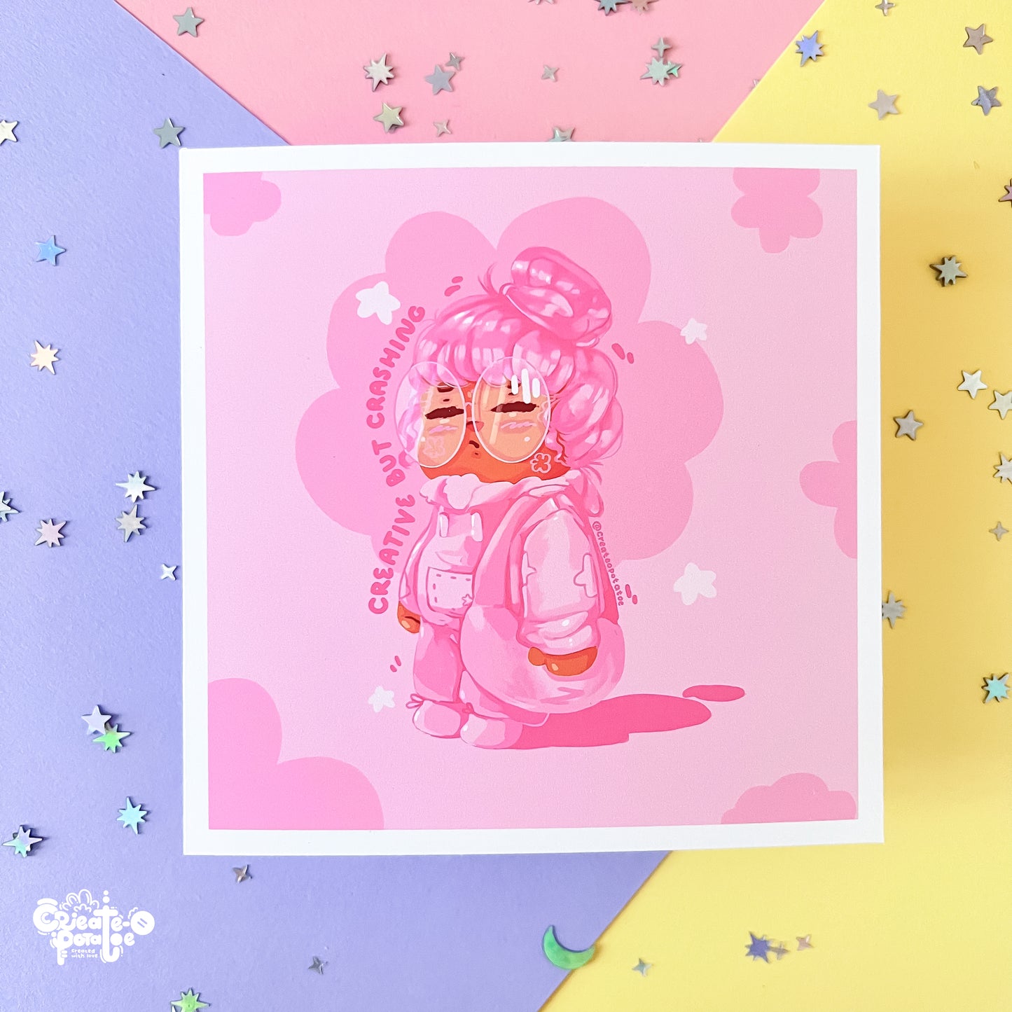 Creative But Crashing Art Print | Kawaii Black Girl Illustration Home Decor