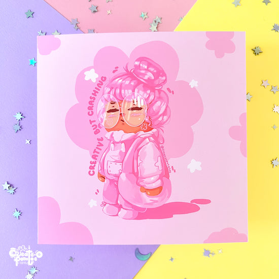 Creative But Crashing Art Print | Kawaii Black Girl Illustration Home Decor