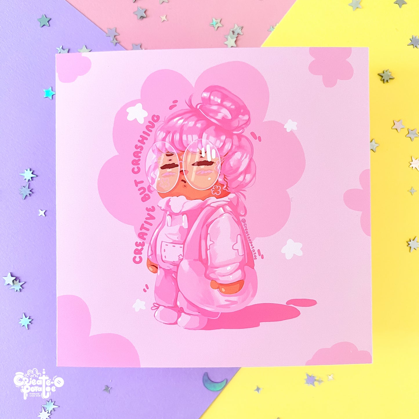 Creative But Crashing Art Print | Kawaii Black Girl Illustration Home Decor
