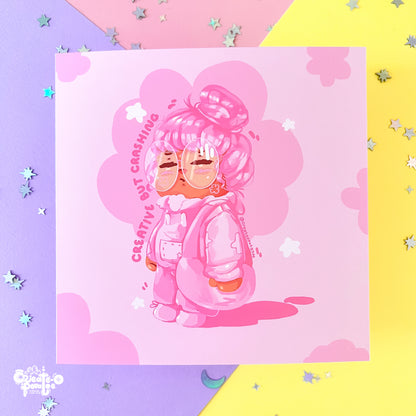 Creative But Crashing Art Print | Kawaii Black Girl Illustration Home Decor