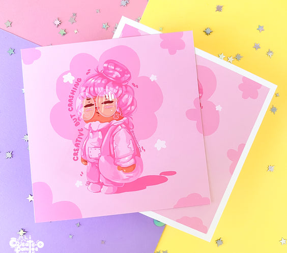 Creative But Crashing Art Print | Kawaii Black Girl Illustration Home Decor