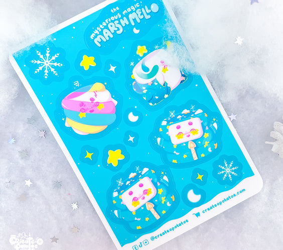 Mysterious Magic Marsh Mello Sticker Sheet | Kawaii Die-Cut Vinyl Decals