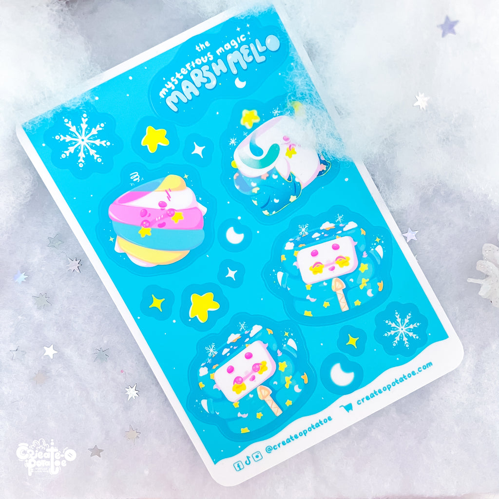 Mysterious Magic Marsh Mello Sticker Sheet | Kawaii Die-Cut Vinyl Decals by Create-O Potatoe®