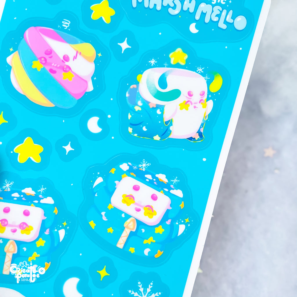 Mysterious Magic Marsh Mello Sticker Sheet | Kawaii Die-Cut Vinyl Decals by Create-O Potatoe®