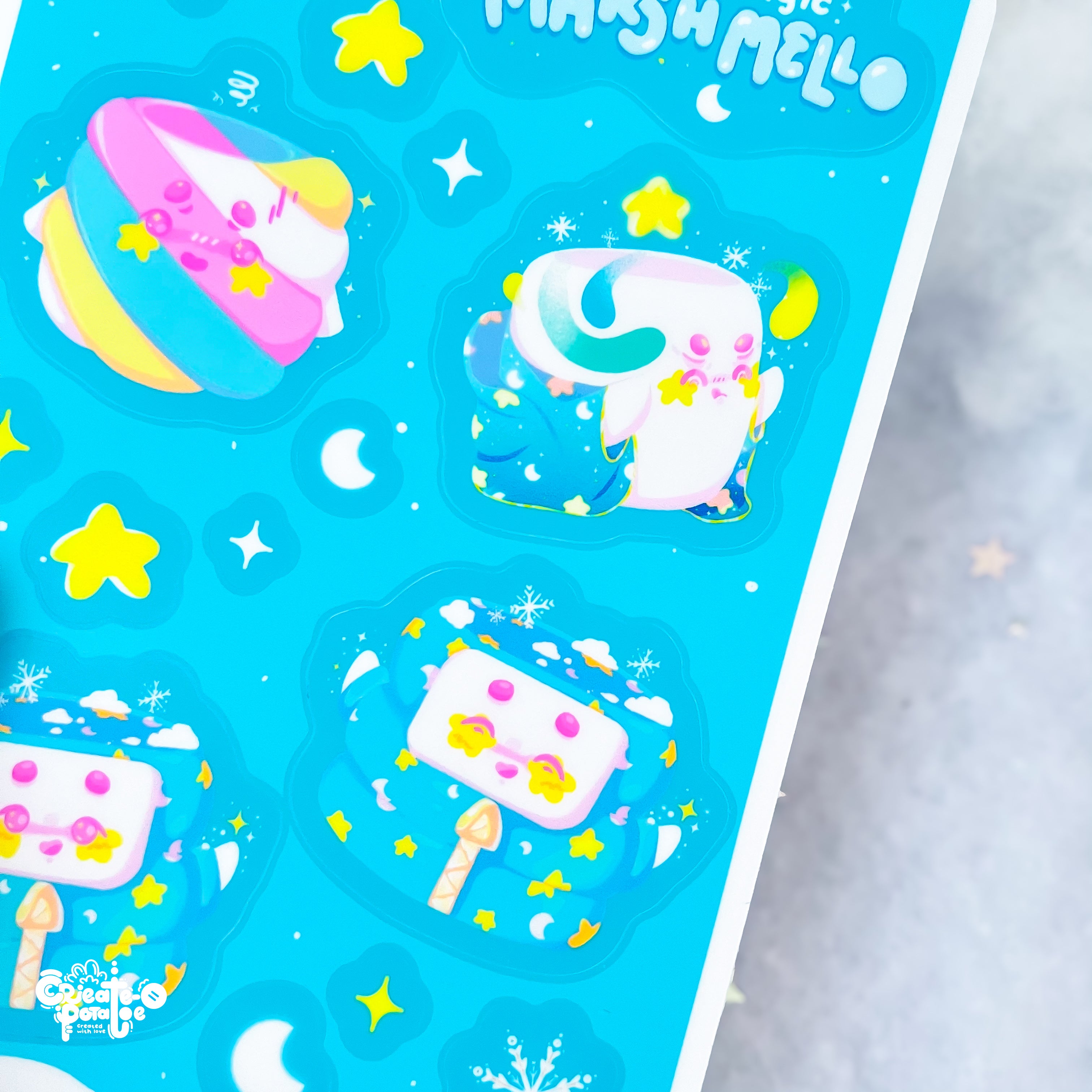Mysterious Magic Marsh Mello Sticker Sheet | Kawaii Die-Cut Vinyl Decals