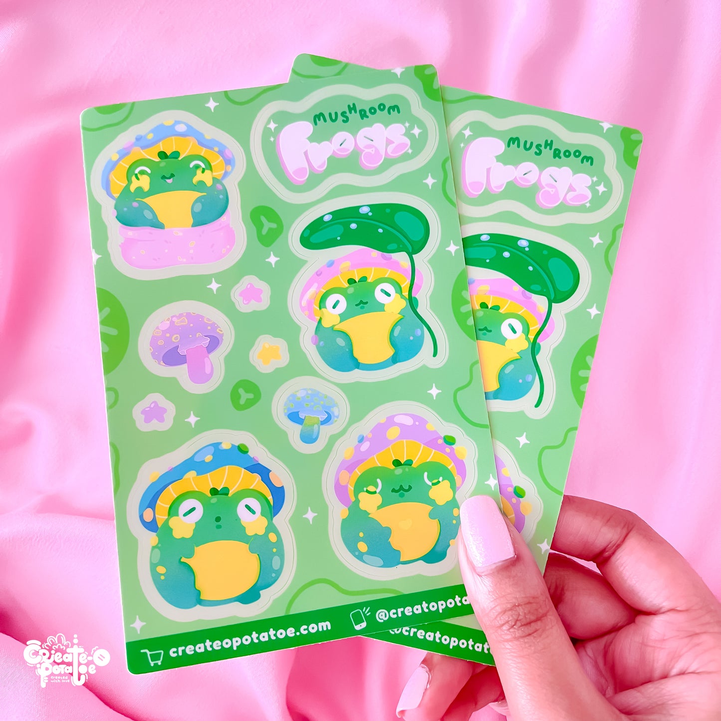 Mushroom Frogs Sticker Sheet | Kawaii Frog Stickers | Die-Cut Vinyl Decal