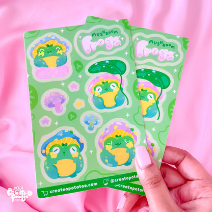 Mushroom Frogs Sticker Sheet | Kawaii Frog Stickers | Die-Cut Vinyl Decal