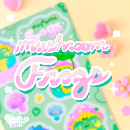 Mushroom Frogs Sticker Sheet | Kawaii Frog Stickers | Die-Cut Vinyl Decal