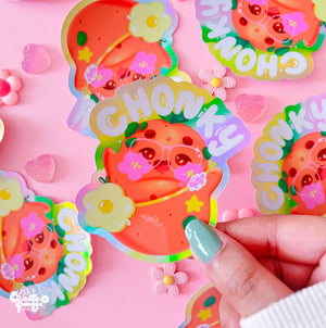 CHONKY Productive Potatoe Holographic Sticker | Kawaii Die-Cut Vinyl Decal