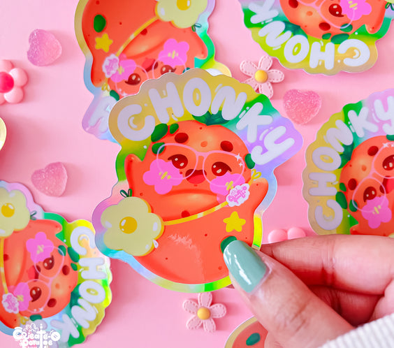 CHONKY Productive Potatoe Holographic Sticker | Kawaii Die-Cut Vinyl Decal