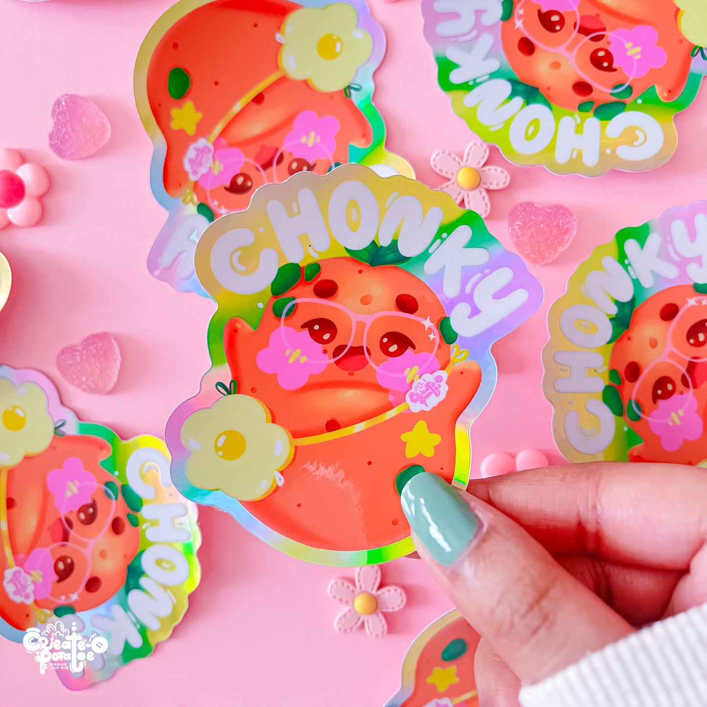 CHONKY Productive Potatoe Holographic Sticker | Kawaii Die-Cut Vinyl Decal