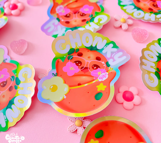 CHONKY Productive Potatoe Holographic Sticker | Kawaii Die-Cut Vinyl Decal