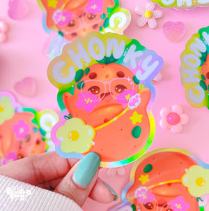 CHONKY Productive Potatoe Holographic Sticker | Kawaii Die-Cut Vinyl Decal