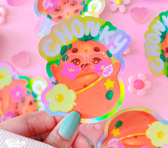 CHONKY Productive Potatoe Holographic Sticker | Kawaii Die-Cut Vinyl Decal