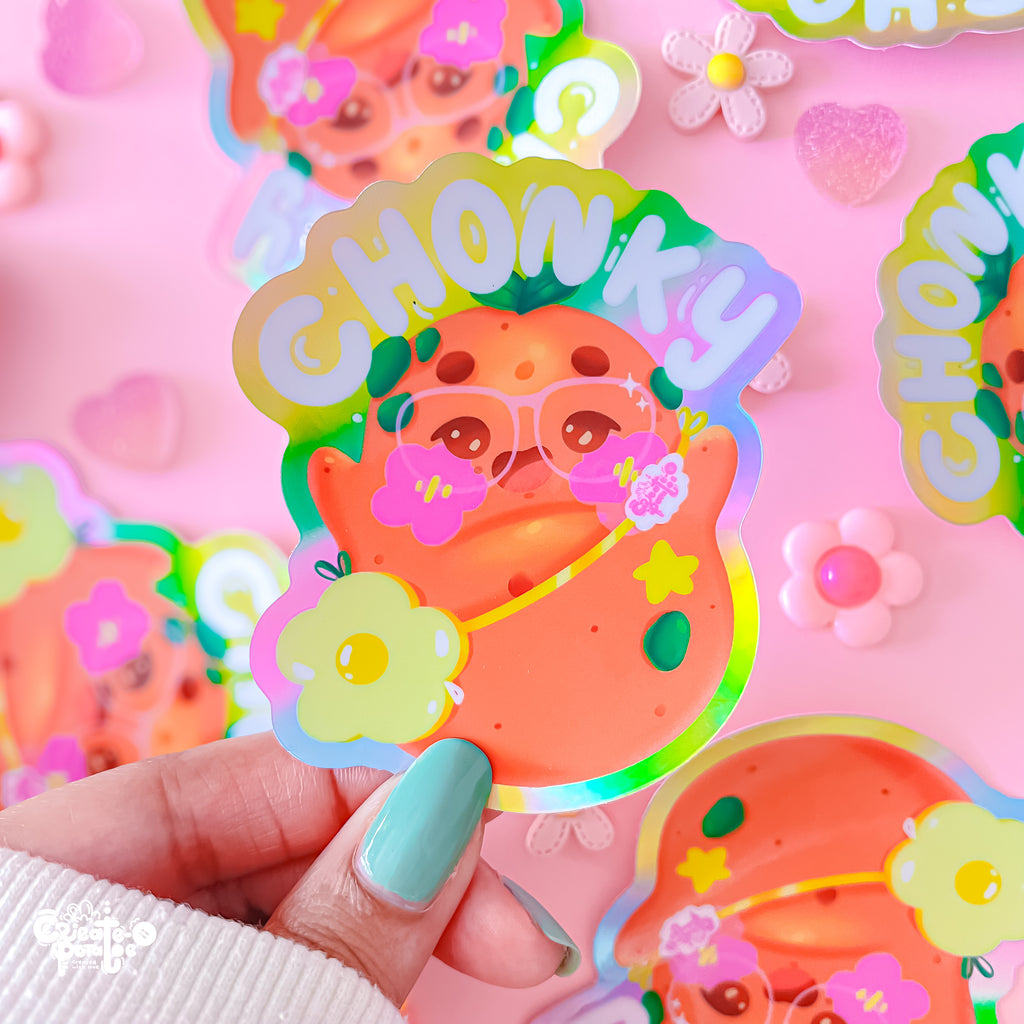 CHONKY Productive Potatoe Holographic Sticker | Kawaii Die-Cut Vinyl Decal by Create-O Potatoe®