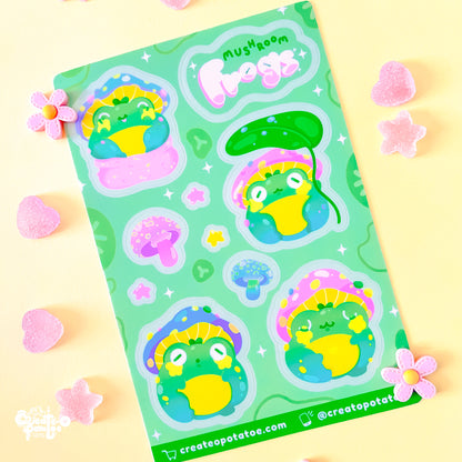 Mushroom Frogs Sticker Sheet | Kawaii Frog Stickers | Die-Cut Vinyl Decal