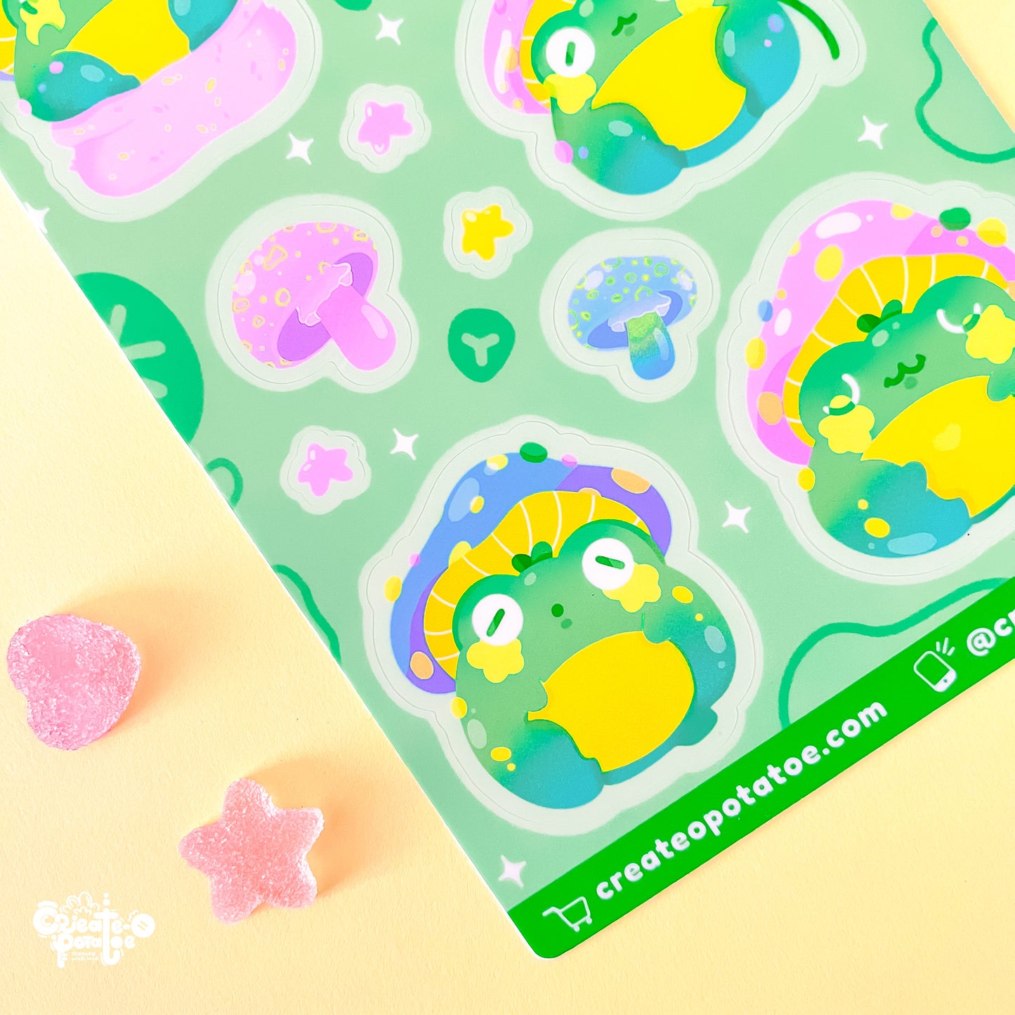 Mushroom Frogs Sticker Sheet | Kawaii Frog Stickers | Die-Cut Vinyl Decal