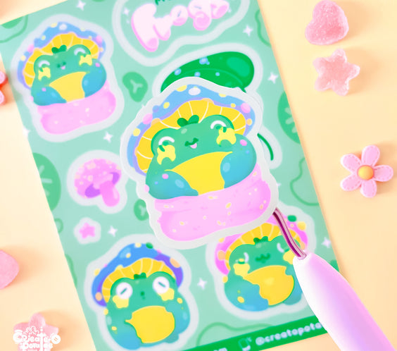 Mushroom Frogs Sticker Sheet | Kawaii Frog Stickers | Die-Cut Vinyl Decal