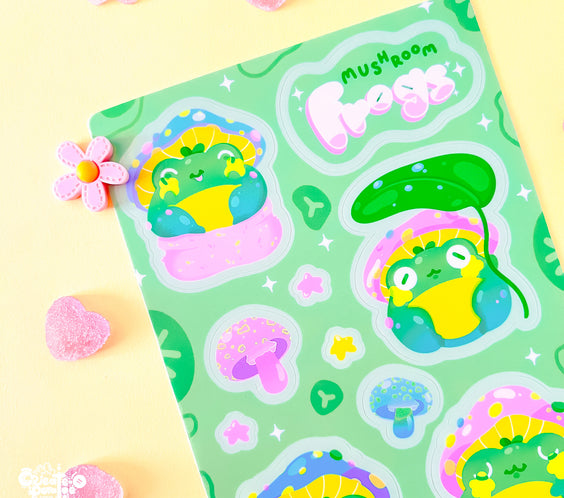 Mushroom Frogs Sticker Sheet | Kawaii Frog Stickers | Die-Cut Vinyl Decal