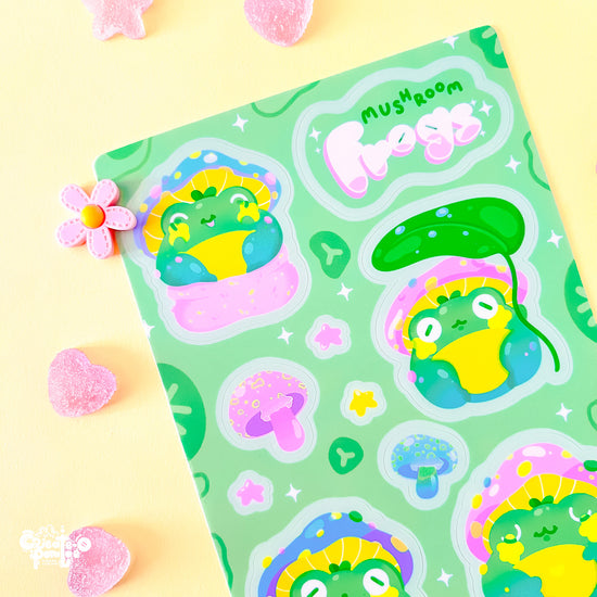 Mushroom Frogs Sticker Sheet | Kawaii Frog Stickers | Die-Cut Vinyl Decal