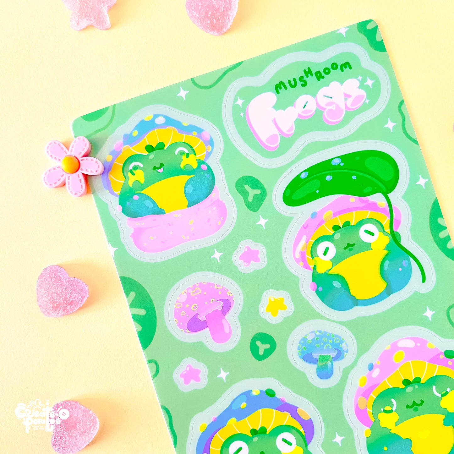 Mushroom Frogs Sticker Sheet | Kawaii Frog Stickers | Die-Cut Vinyl Decal