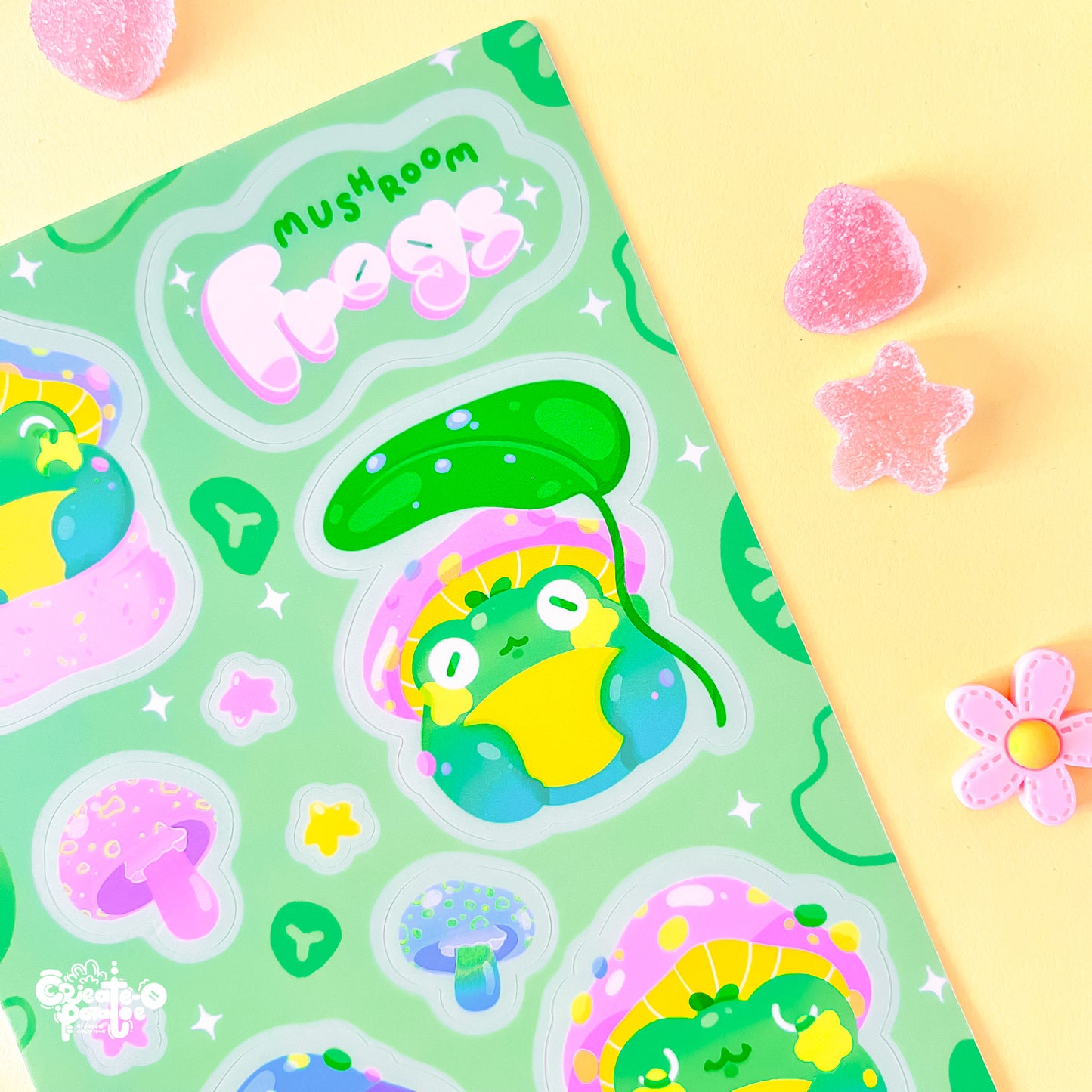 Mushroom Frogs Sticker Sheet | Kawaii Frog Stickers | Die-Cut Vinyl Decal