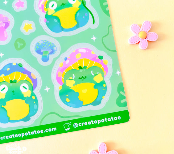 Mushroom Frogs Sticker Sheet | Kawaii Frog Stickers | Die-Cut Vinyl Decal