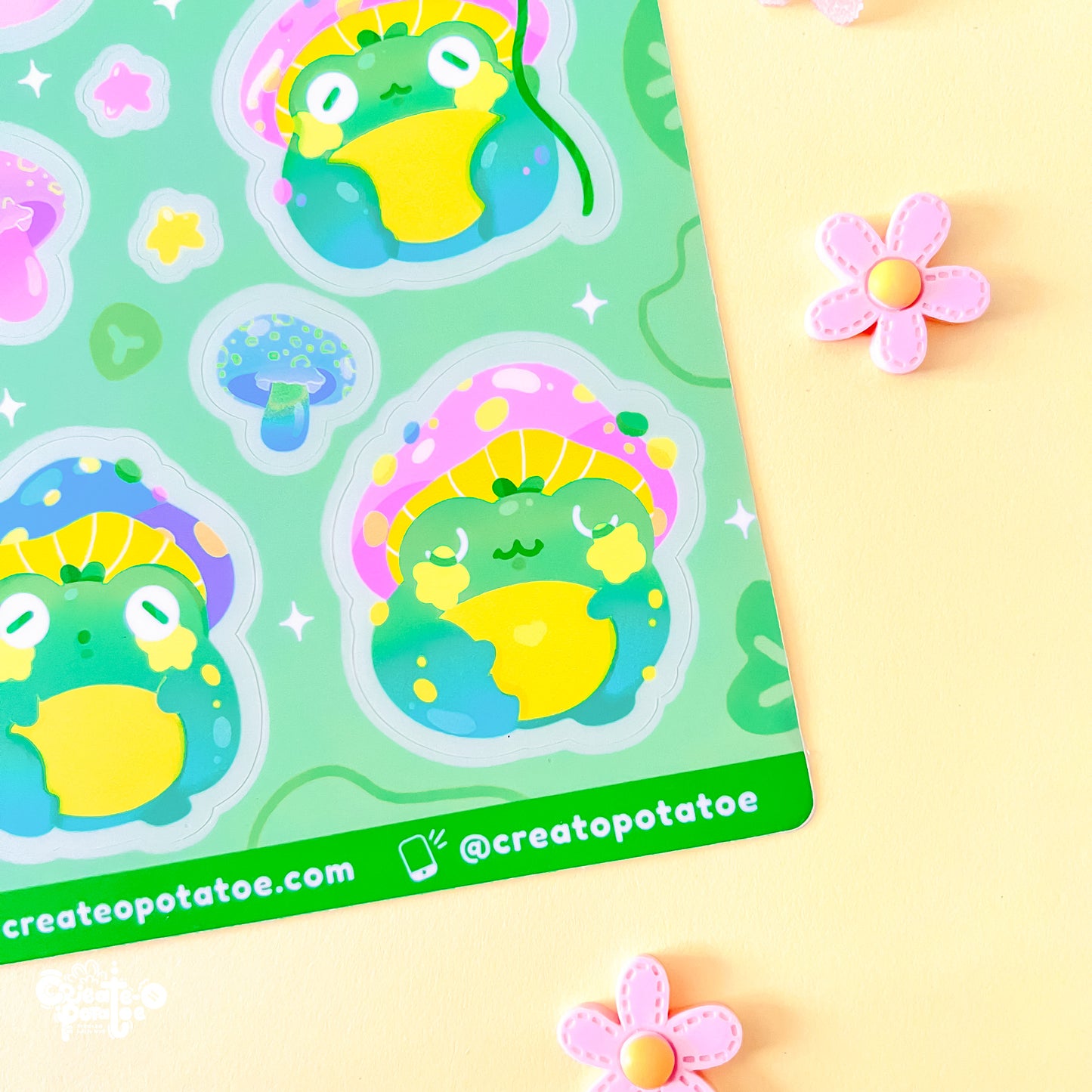 Mushroom Frogs Sticker Sheet | Kawaii Frog Stickers | Die-Cut Vinyl Decal