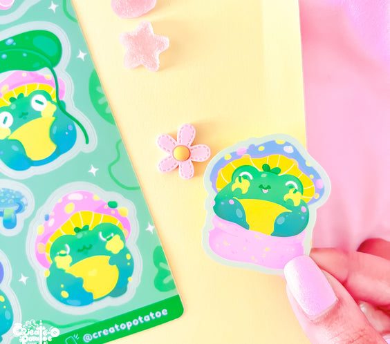 Mushroom Frogs Sticker Sheet | Kawaii Frog Stickers | Die-Cut Vinyl Decal